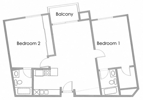 Floor plan for 2 beds, 2 baths, 946 sqft